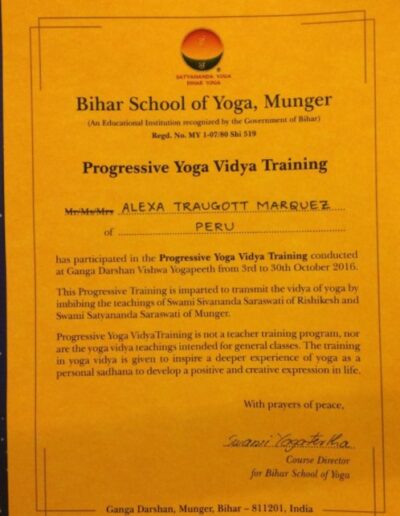 Titulo de Bihar School of Yoga